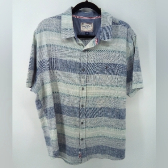 Flag & Anthem Mason Striped SS 100% Cotton Blue Men's Casual Button Down - Picture 1 of 8